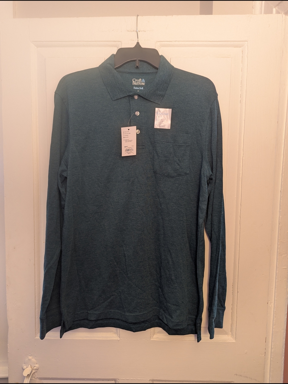 Croft & Barrow Teal Green Long-Sleeve Polo with Chest Pocket